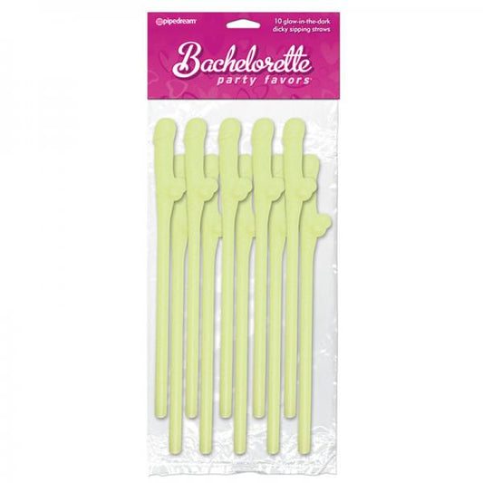 Ten glow in the dark dick sipping straws.  Great for bachelorette parties!