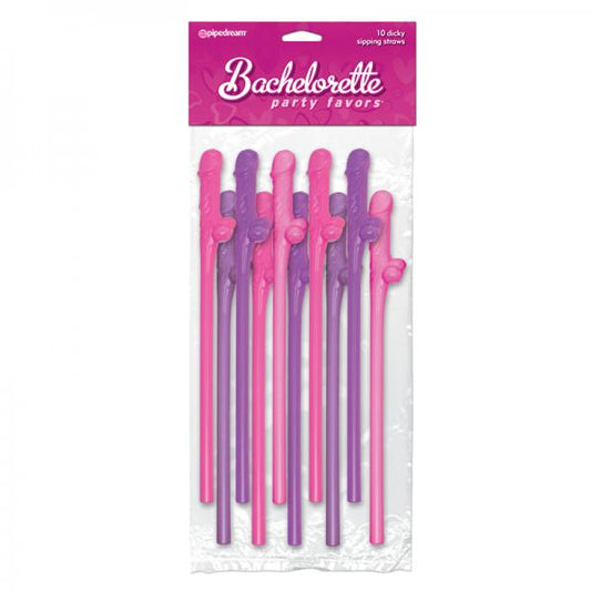 Ten dick sipping straws in purple and pink.  Great for bachelorette parties!