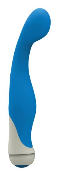 Luxurious silicone G-spot vibrator with curved head and smooth finish. Features 7 vibration modes for personalized pleasure. Waterproof and hypoallergenic. (Length: 8", Insertable: 5.5", Girth: 1.5").