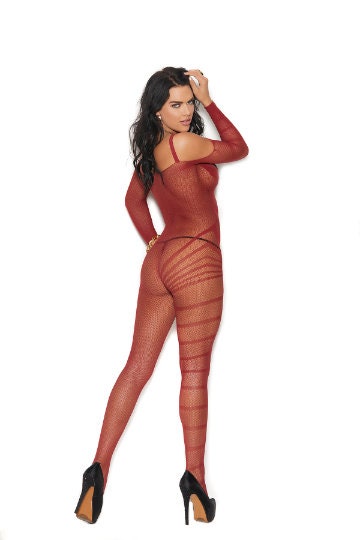 cold shoulder long sleeve bodystocking elegant moments vivace lingerie burgundy back