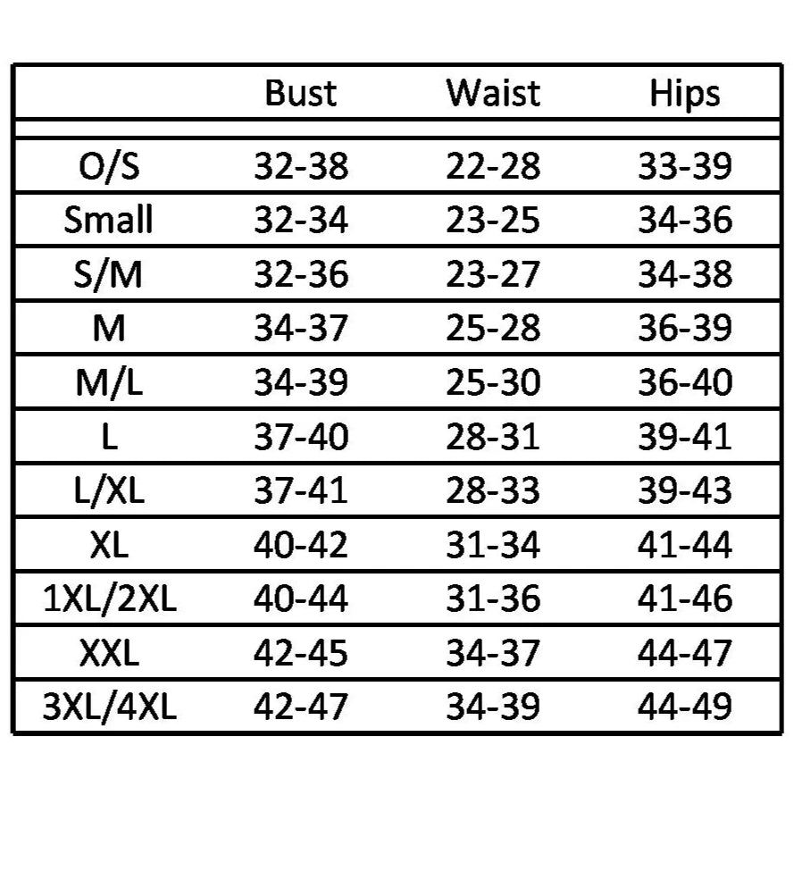 Roma Size Chart for clothing measurements on a white background